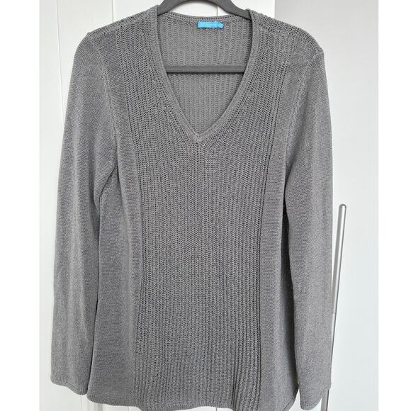 J. Mclaughlin Women's Gray Silver Knit Woven Donovan V-Neck Sweater, Size L, EUC - Picture 1 of 5